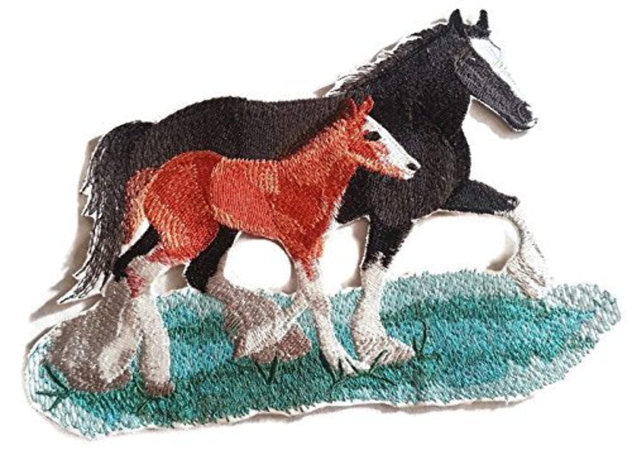 BeyondVision Custom and Unique Spirit of Stallions [Clydesdale Horse Pair ] [Custom and Unique] Embroidered Iron on/Sew patch 6.44" 5"
