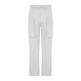 thumbnail image 4 of Wyobmus Men's Cotton Linen Cargo Pants Lightweight Multi Pocket Oversized Casual Work Pants Loose Drawstring Ankle Pants White, 4 of 5