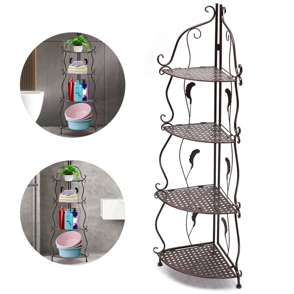 4-Tier New Metal Corner Shelf Stand Storage Shelves Display Organizer Black Rack