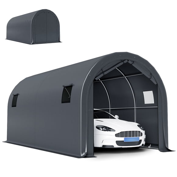 Outsunny 10' x 19' Heavy Duty Carport, Portable Garage with Door, Windows