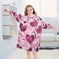 thumbnail image 5 of Wearable Blanket with Sleeves and Pocket Oversized Hooded Sweatshirt 3-14 YR Pink and Burgundy Hearts S, 5 of 7