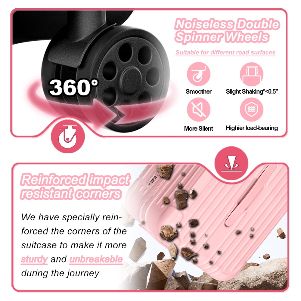 Checked Luggage PC ABS Hardshell Suitcase with Spinner Wheels TSA Lock USB Port and Cup Holder 28 inch Pink