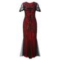 thumbnail image 1 of Wdgfv Robe à Franges pour Femmes Années 1920 Col en V Robe de Soirée à Sequins Perles Maxi Robe pour Mariage Rouge TTTG, 1 of 3