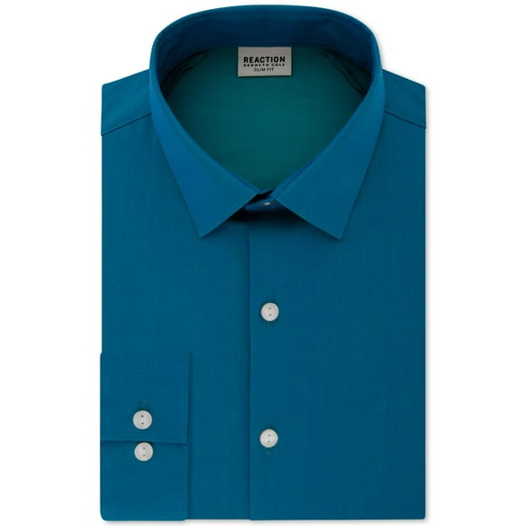 Kenneth Cole Reaction Men’s Slim-Fit All Day Flex Performance Stretch Solid Dress Shirts, Blue, 17 Neck 36-37' Sleeve