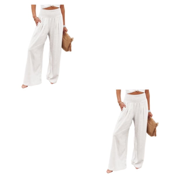 Pantalones de verano Sonducket para mujer Suelto Casual Pierna ancha cintura alta Blanco XL 2Conjunto