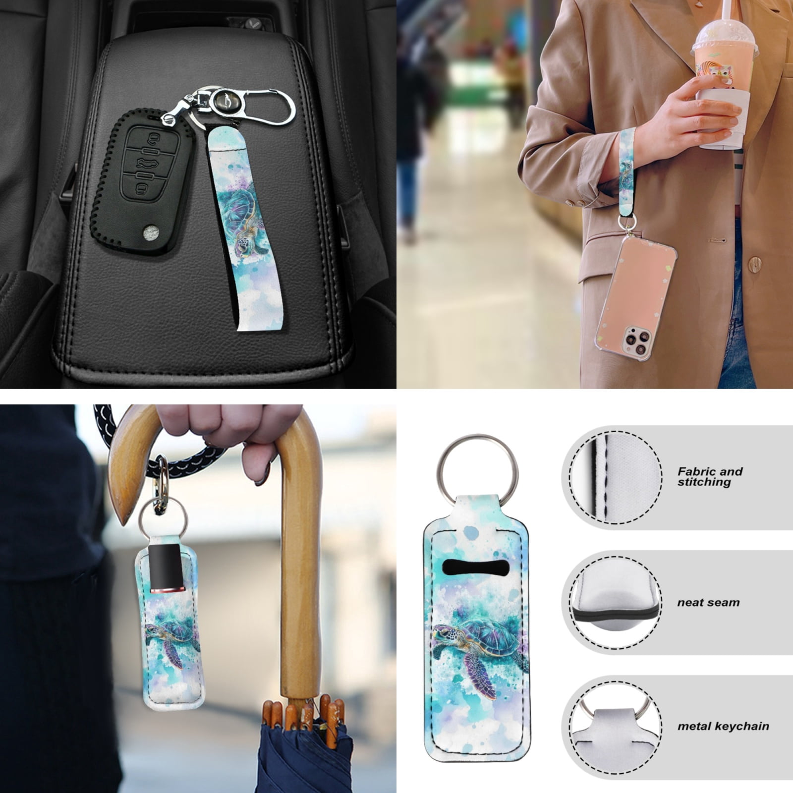 Yuyamidu Watercolor Sea Turtle Car Seat Cover Split Covers Blue Steering Wheel Cover Seatbelt Pads Auto Armrest Cover Key Ring Coasters Auto Decor Set of 13