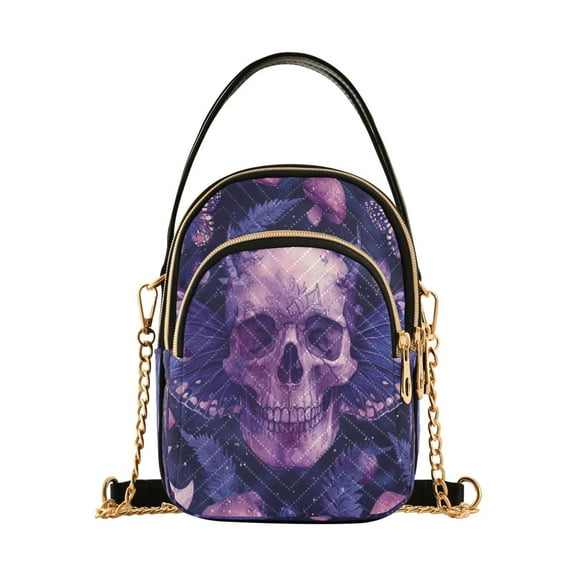 ALAZA Chain Crossbody Bags for Women Butterflies Skull Head Shoulder Handbag Phone Purse