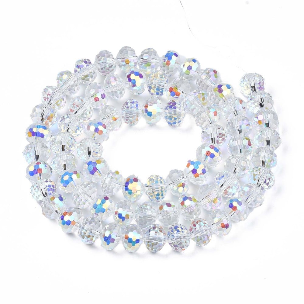 5 Strand Electroplate Transparent Glass Beads Strands AB Color Plated Faceted Rondelle Clear AB 10x7.5mm Hole: 1.4mm about 68~70pcs/strand