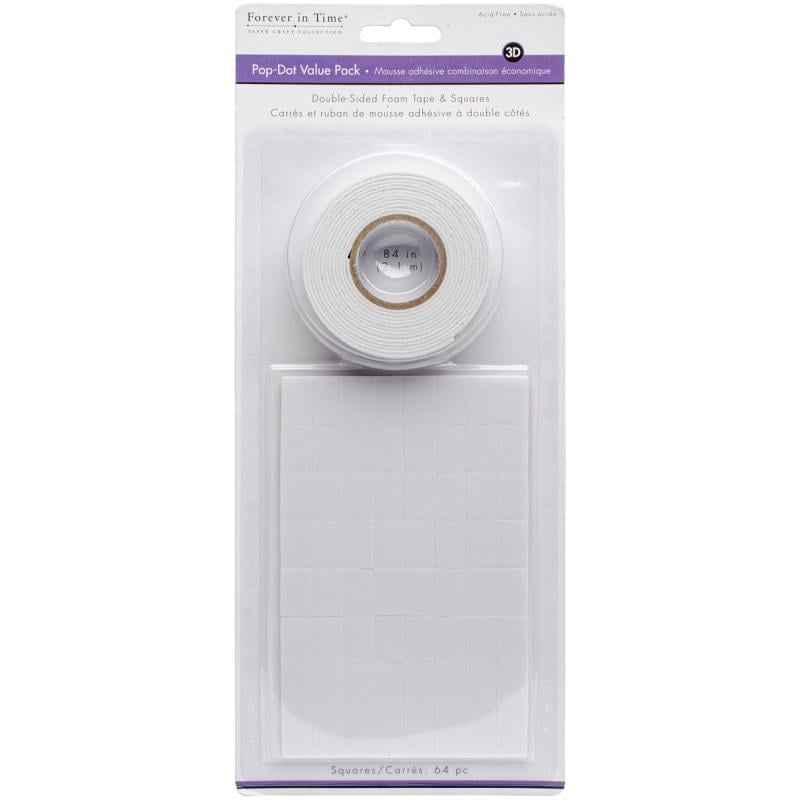 Multicraft 3d Pop Dots Dual-adhesive Tape Valuepak-.5'x.75' 64/pkg, .75'x84'