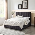 thumbnail image 3 of Queen Size Modern Bed Frame, Upholstered With Soft Fabric, Headboard Included, No Box Spring Necessary, Dark Grey Color, Construction In Grey, Design, Spring, Strong Rubber Plywood Support, 3 of 4