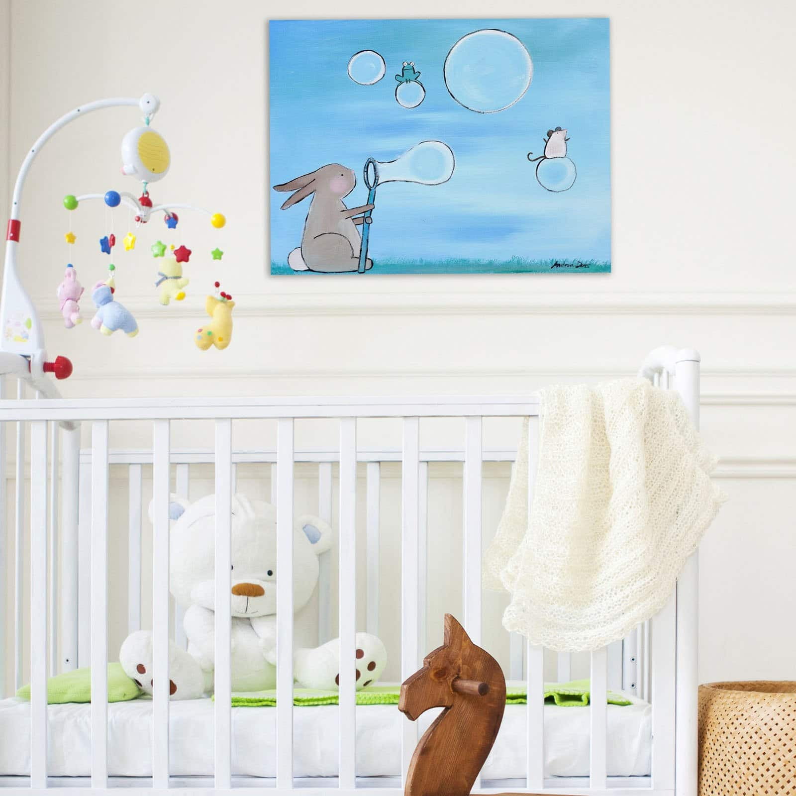 Marmont Hill - "Andrea Bunny Bubbles" by Andrea Doss Painting Print on Wrapped Canvas