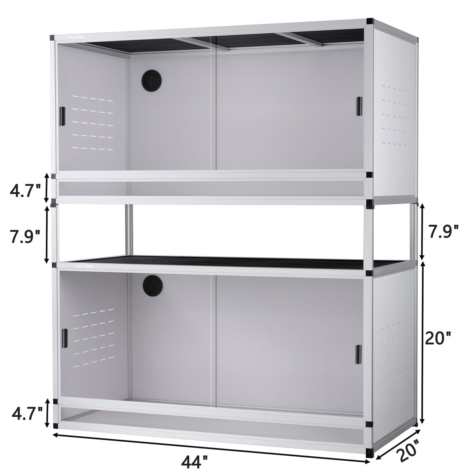 2-Tier 44x20x20 PVC Reptile Enclosure System, Stackable Habitat with Spacer and Sliding Glass Doors for Geckos, Lizards and Snakes