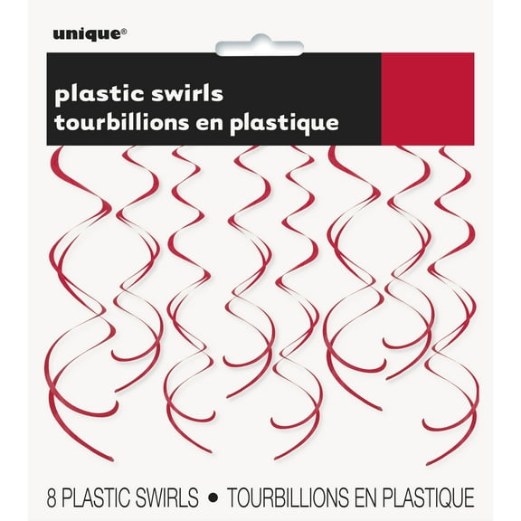 Swirl Hanging Decorations, 26 in, Red, 8ct