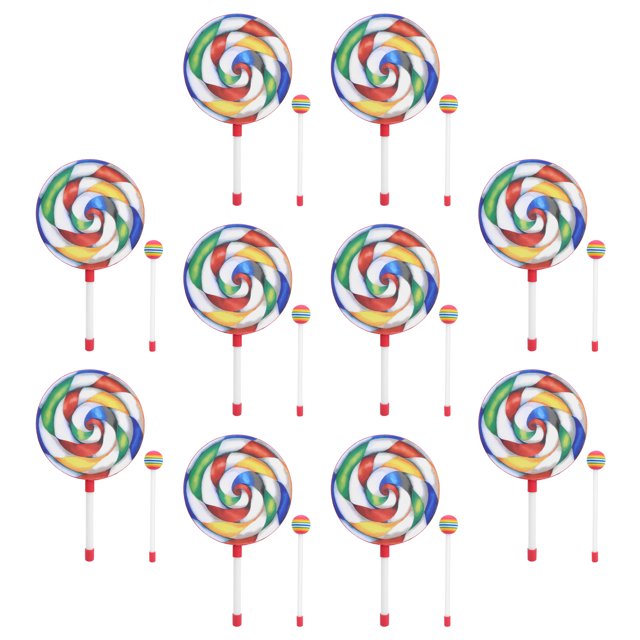Gupbes Ensemble de Tambour Coloré 10pcs Batterie Forme Sucette 8in Enfants Ensemble de Tambour de Musique Maillet Coloré Instrument Rythmique