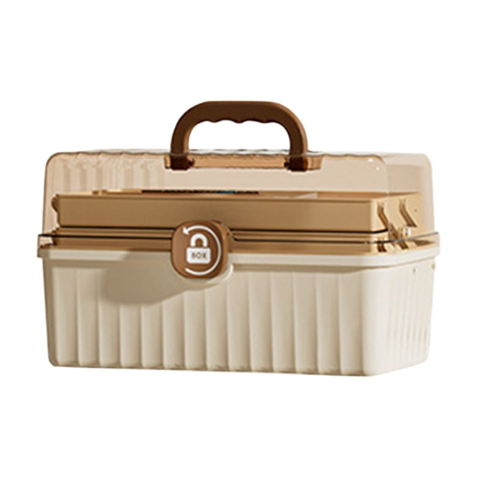 3-Tier Folding Plastic Organizer with Handle, Portable Lockable Craft Storage Box 30.5x20.5x16.5 cm for Cosmetics Sewing Toys Stationery, Clear Top Lid