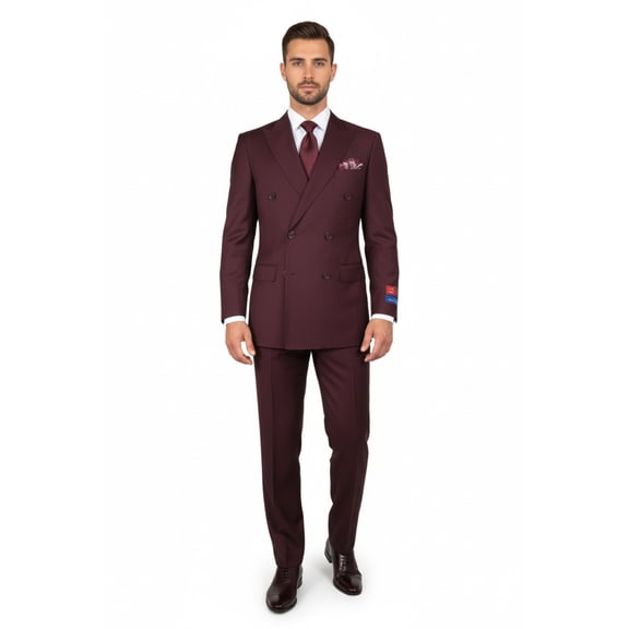 Men Apollo King Double Breasted Suit Classic Peak Lapel Pleated DM29 Burgundy