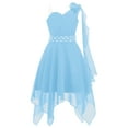 thumbnail image 1 of Ocealan Robe de Demoiselle d'Honneur à une Épaule pour Fille, Robe de Fête de Mariage Junior pour Enfants avec Ceinture Perlée, Bleu Pâle 16, 1 of 6