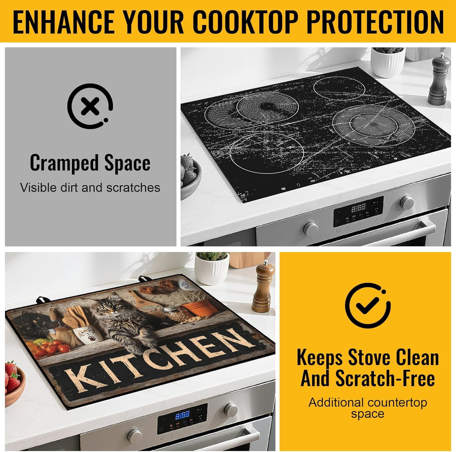Stove Top Cover for Electric/Glass Stove, Flat Top Cooktop Protector, Electric Cooktop Cover, Extra Counter Space for Kitchen (KITCHEN Cat)