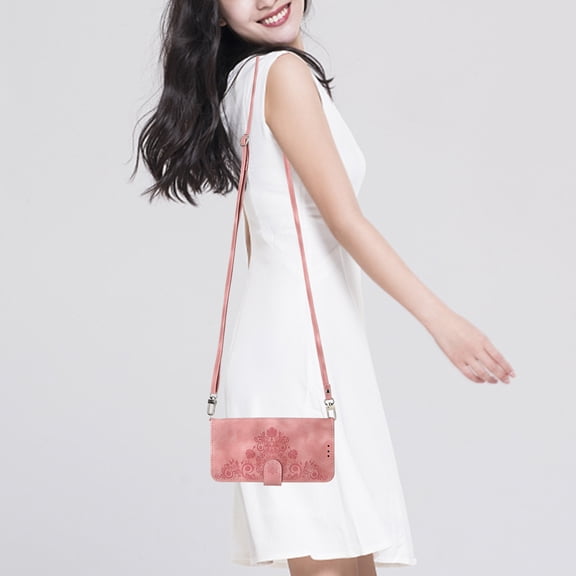 Allytech Flip Cover Case for iPhone 15 Pro Max, PU Leather Slim Fit Shell Stand Protective Cards Holder Shoulder Strap Wallet Phone Case Cover for Apple iPhone 15 Pro Max -Pink