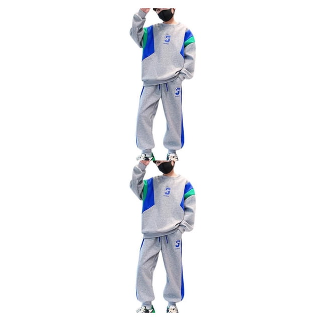 Qarigey Conjunto de ropa de otoño para niños, sudadera deportiva de 2 piezas con letras para niños, pantalones de chándal, chándal de moda Gris ciento treinta 2Conjunto