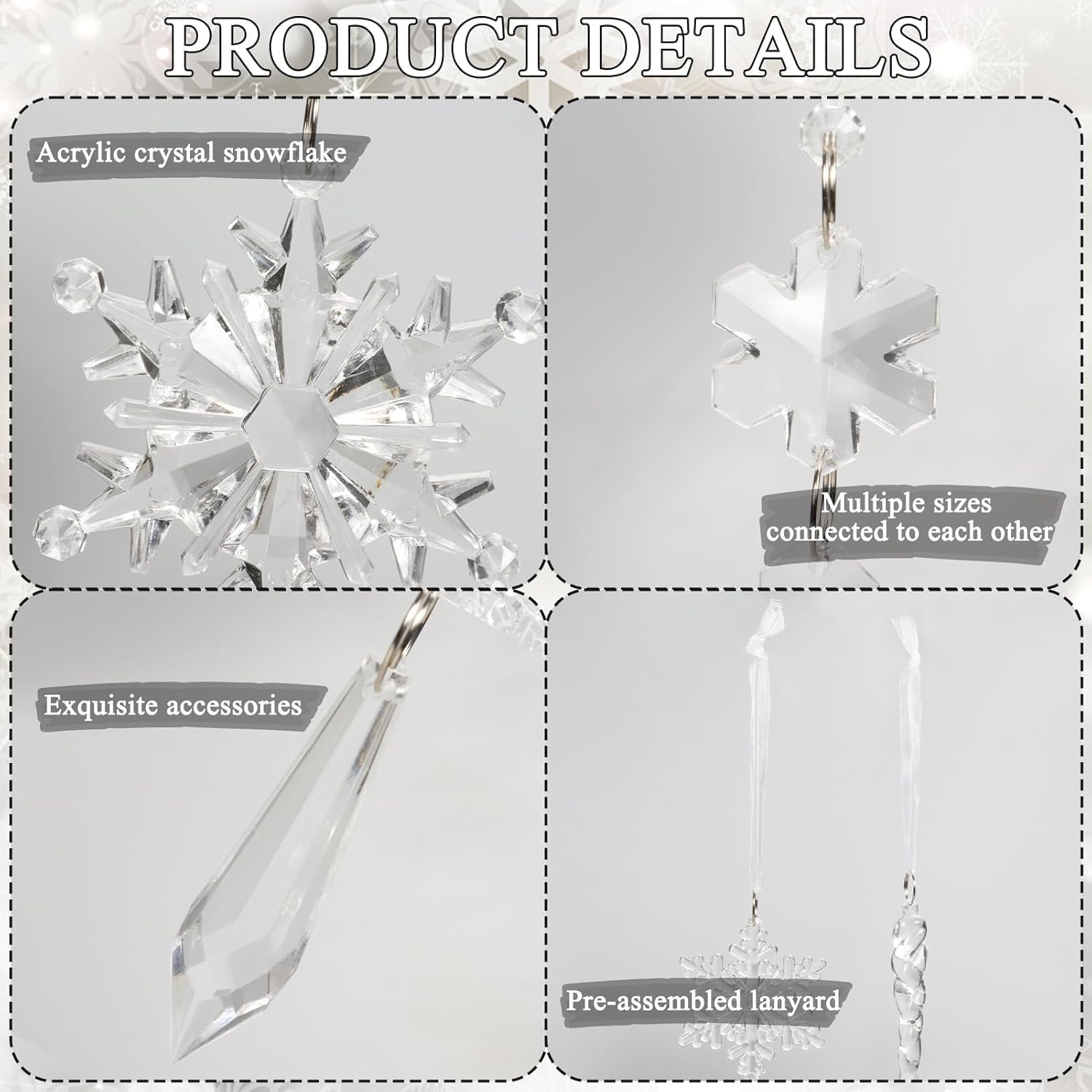 OuMuaMua 18-Piece Crystal Acrylic Snowflake Ornaments photo 4