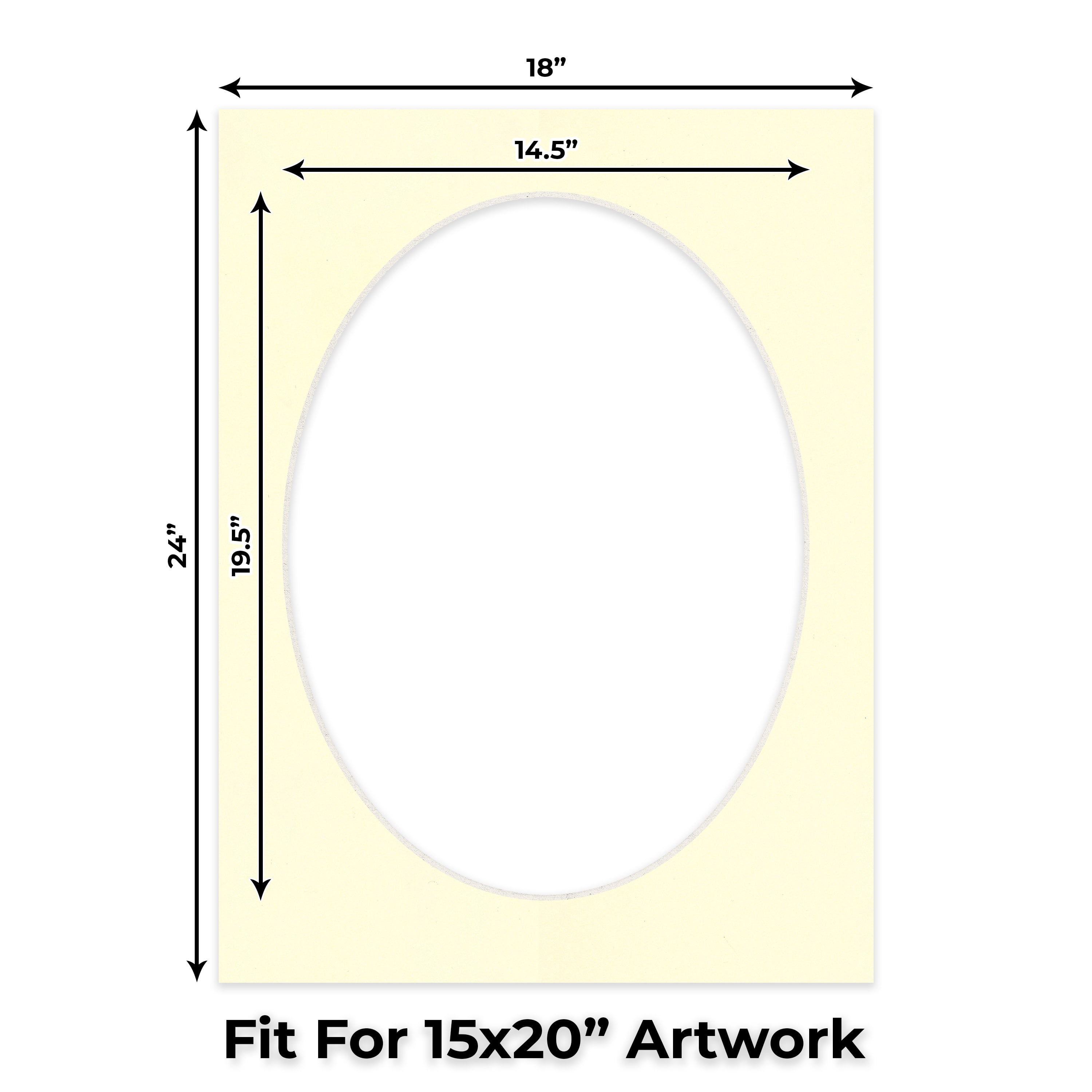 Off White Picture Frame Mat for 18x24 Frames - Oval Opening for 15x20 Photos - 10 Mats