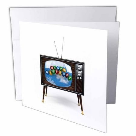 3dRose Vintage television set showing party balloons spelling out happy birthday celebration, Greeting Cards, 6 x 6 inches, set of 6