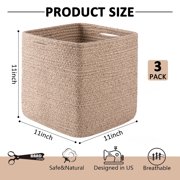 CHERISHGARD 3 Pieces Cube Storage Baskets,Square Woven Rope Basket,Square Baskets for Organizing