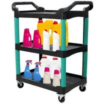 3 Tier Rolling Auto Detail Cart With Wheels, Green And Black Plastic Storage Organizer For Detailers And Workshops