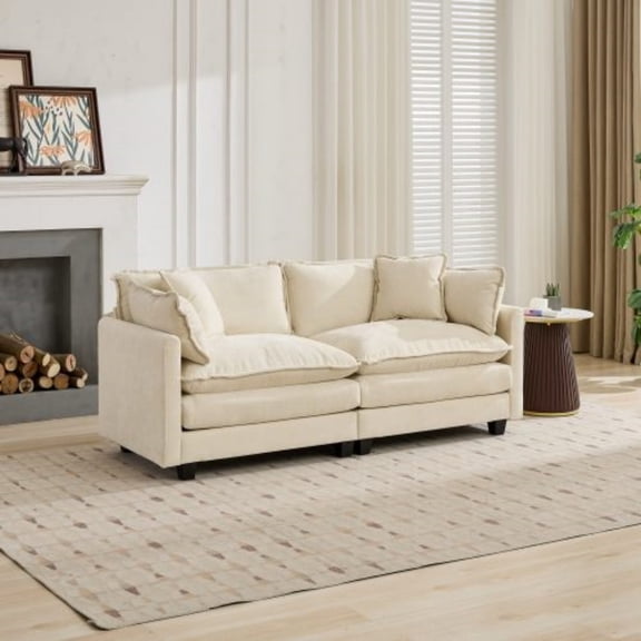 77" Chenille Mid-Century Loveseat Sofa, 2 Seater Accent Loveseat Couch with Modular Design, Upholstered Loveseat with Double-Layer Cushion for Living Rooms, Apartments, Beige