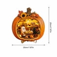 thumbnail image 2 of Halloween Pumpkin Wooden Display Stand 14 Inch Tabletop Decoration, Tool-Free Triangular Support Creates Stable Seasonal Accent, Halloween Party Decor for Home Store Shelf Mantel Counter, 2 of 5