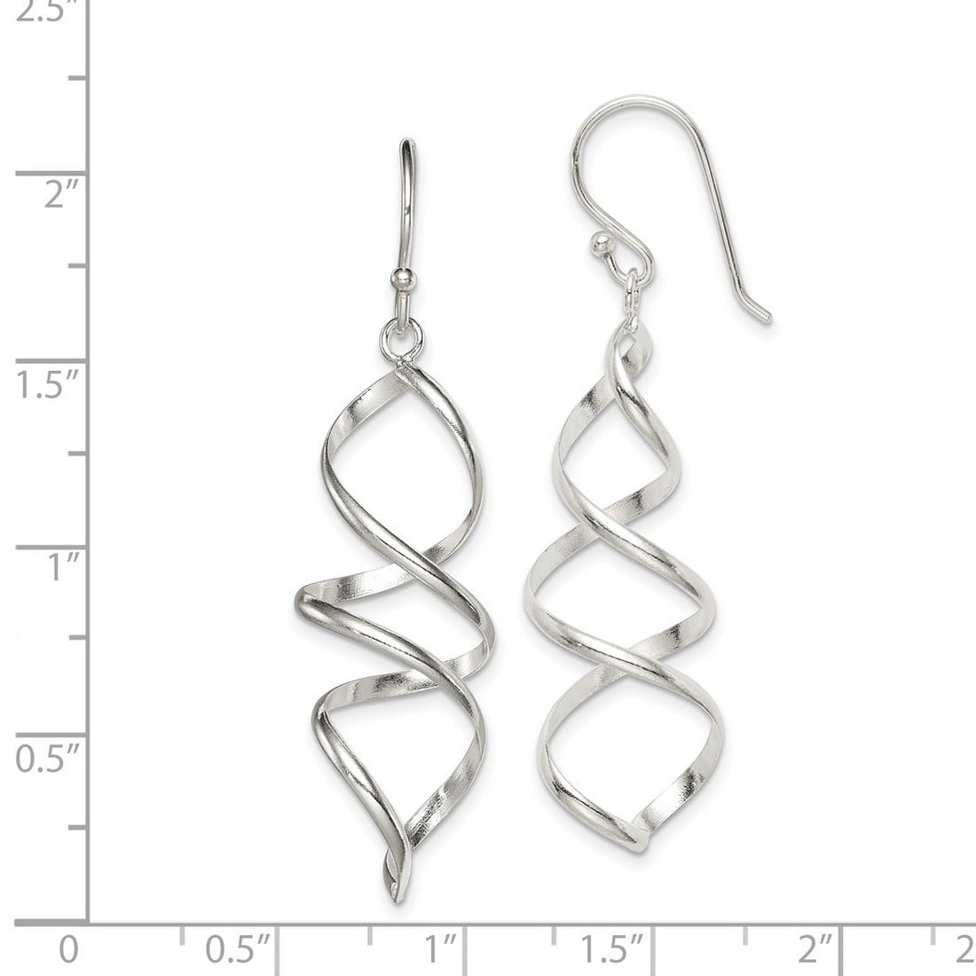 925 Sterling Silver Polished Shepherd hook Corkscrew Long Drop Dangle Earrings 53x15mm Wide Dangle Earring for Women