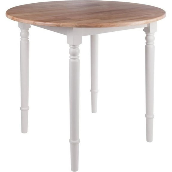 Pemberly Row 36" Round Drop Leaf Solid Wood Dining Table in Natural/White