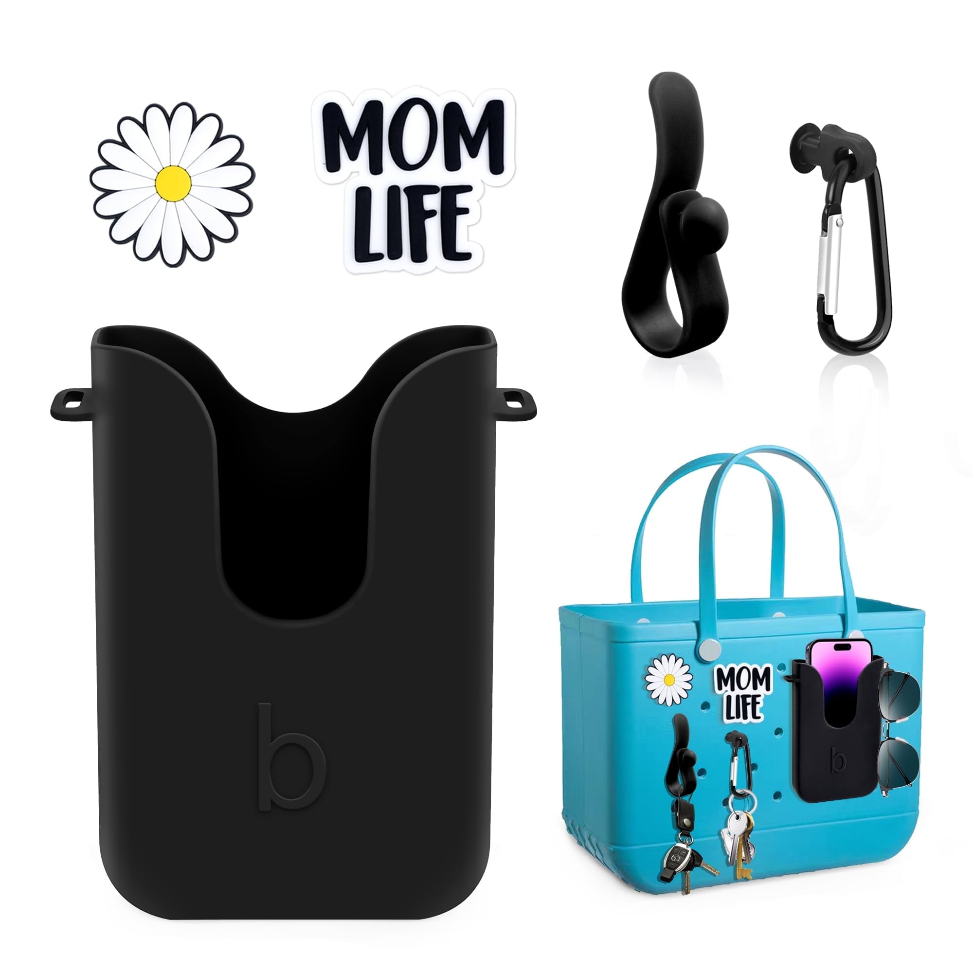 Silicone Phone Holder Compatible with Bogg Bag, Phone Case Holder Charms Accessory for All Bogg Bags and Beach Bag, Phone Holder Attachment for Beach Tote Bags, With 2Pcs Charms & 2Pcs Key Hooks