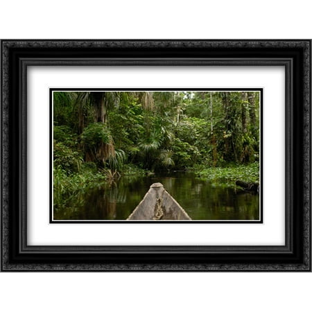 Dugout canoe in blackwater stream, Yasuni National Park, Amazonia, Ecuador 2x Matted 24x18 Black Ornate Framed Art Print by Oxford, (Best Wood For Dugout Canoe)