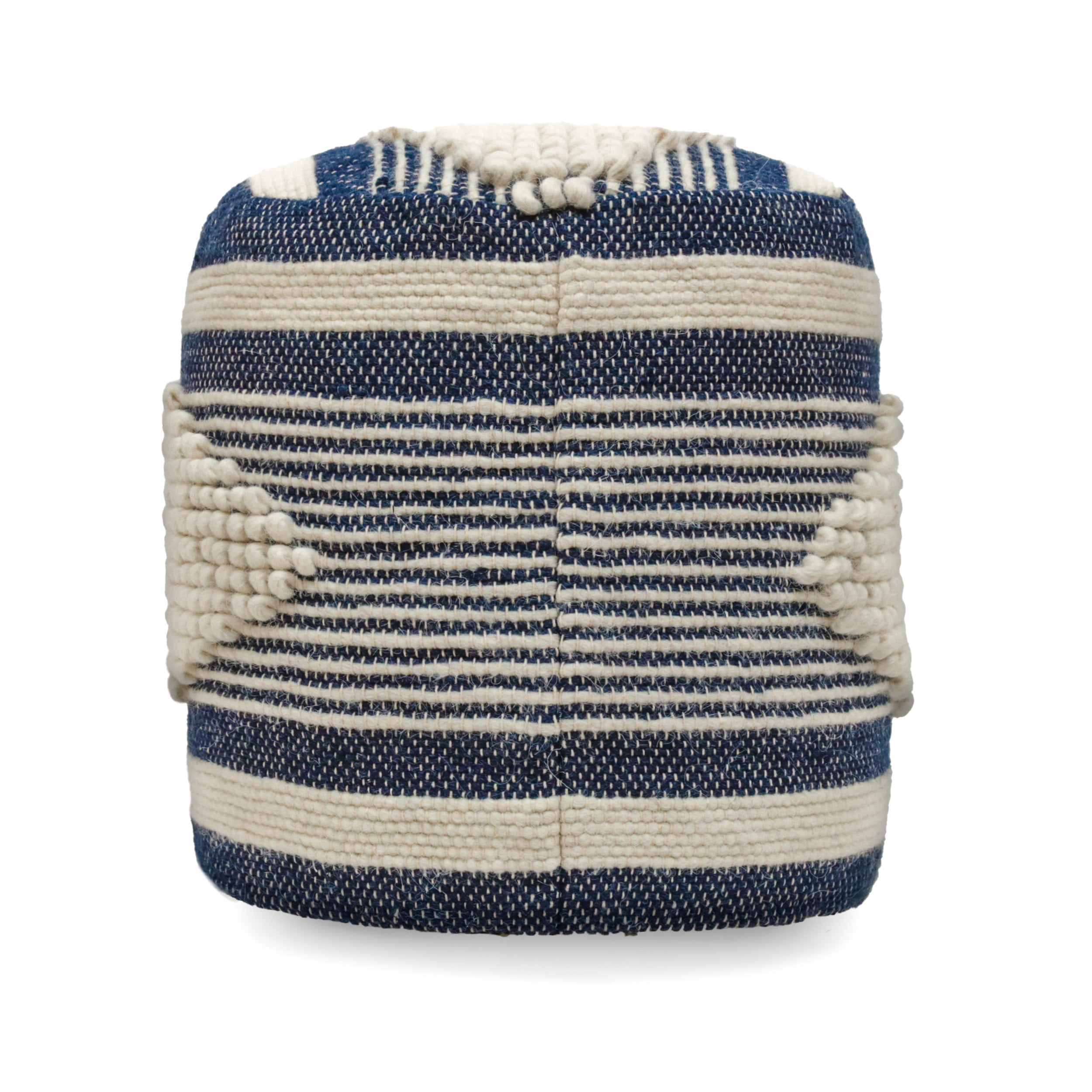 Yoneston Handcrafted Fabric Cylindrical Pouf Chair, Striped Round Pouf for Living Room Bedroom, Blue