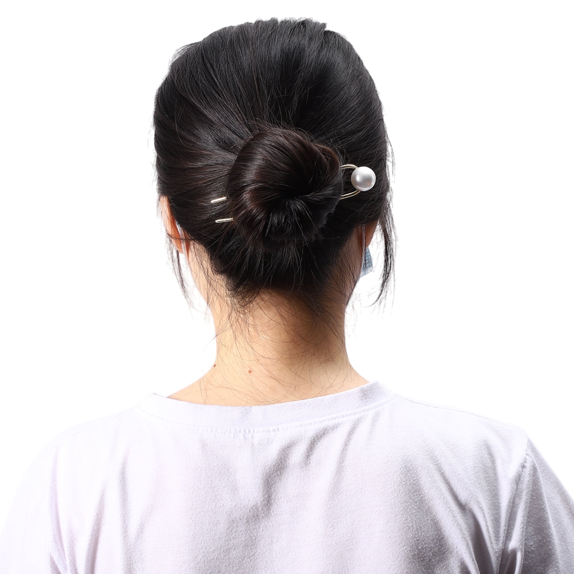 Unique Bargains Pearl U-shaped Hair Pins 4.76"x0.91"x0.79" 1 Pc Gold Tone