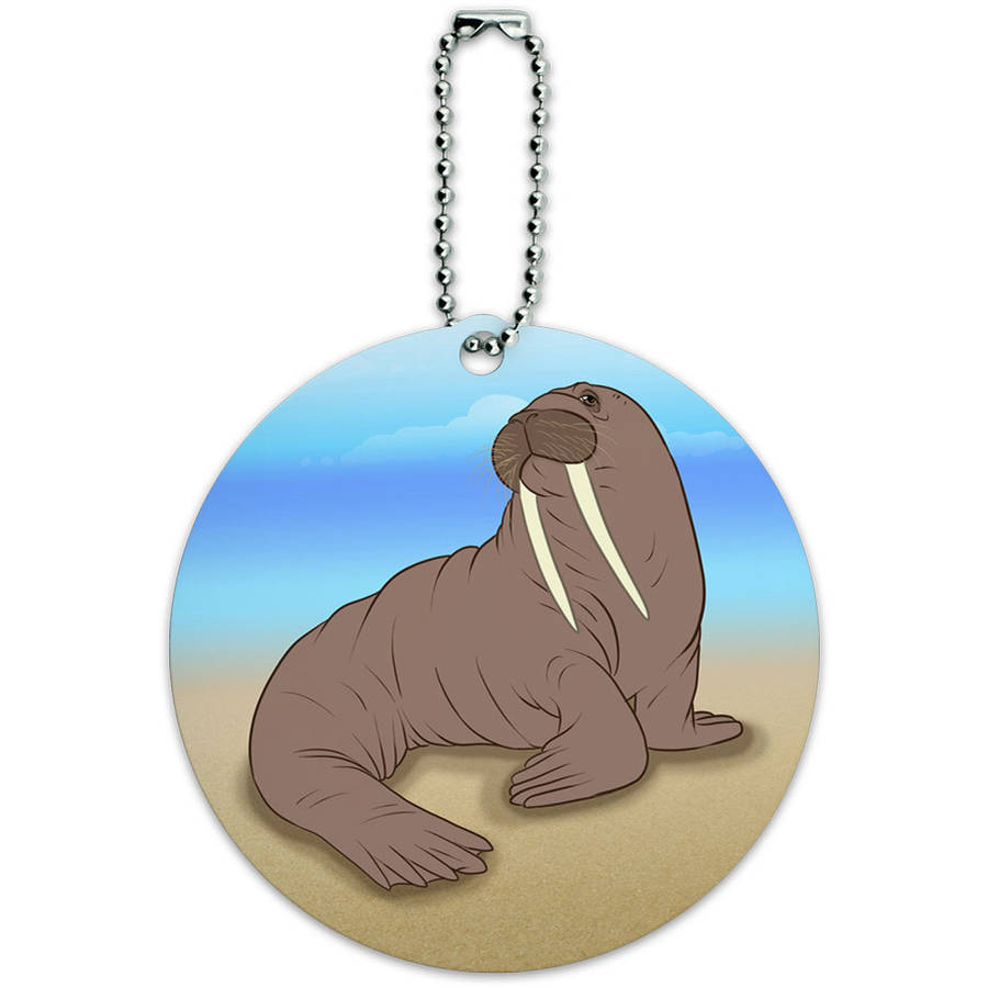 Walrus Beach Animal Round Luggage ID Tag Card for Suitcase or Carry-On