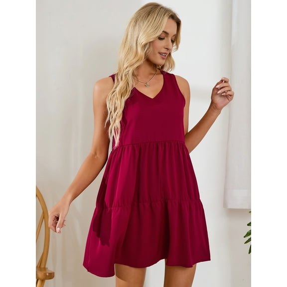 SAYFUT Womens Plus Size Dress Flowy Summer Dresses Solid Color Sleeveless Beach Party Loose Dresses V Neck Flowy Dress