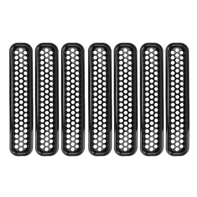 7 piezas de insertos de rejilla frontal de malla con clip, color negro, compatibles con Jeep Wrangler