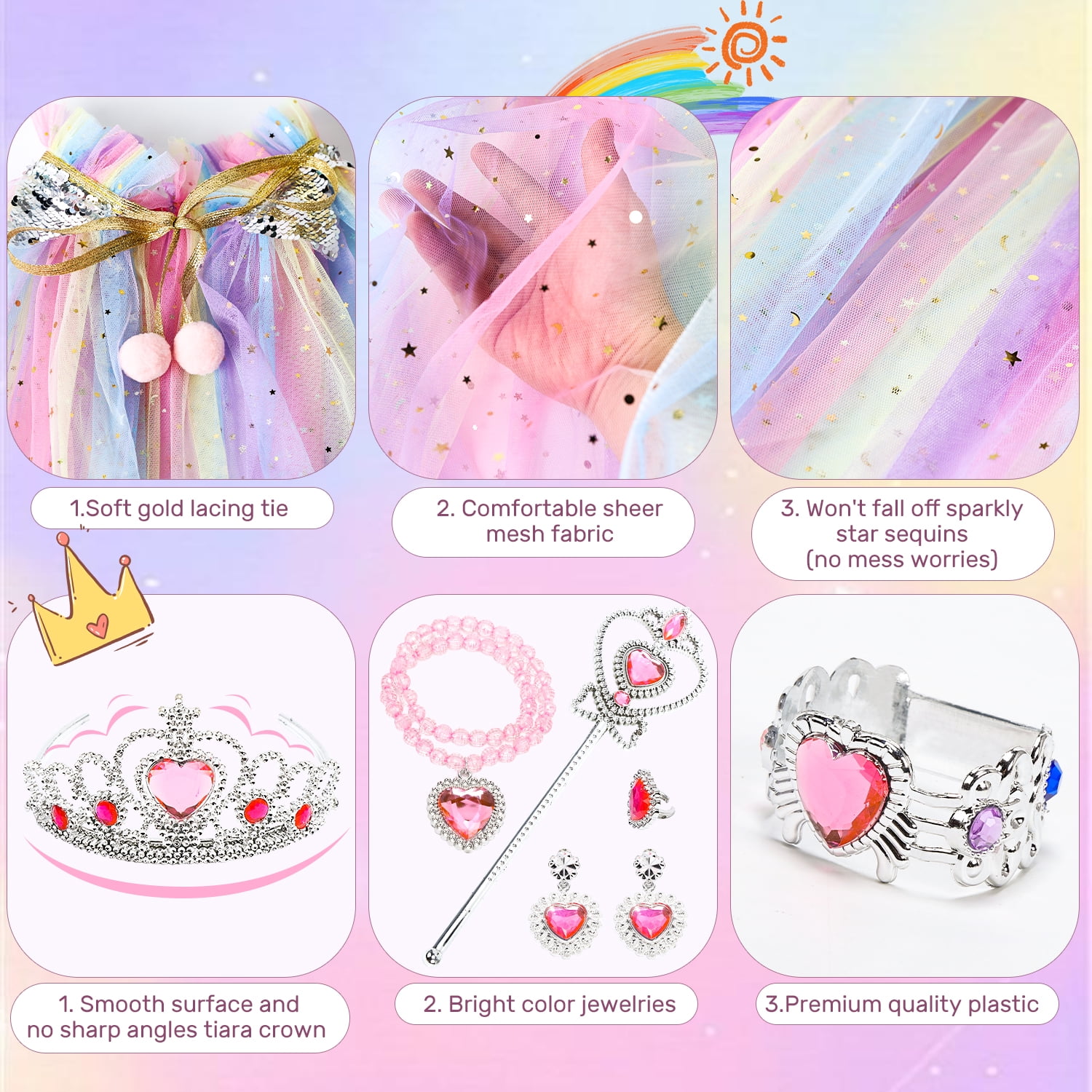 JoyStone 11 Pieces Princess Dress Up Toys for Toddler Girls 3-6 Years, Pink
