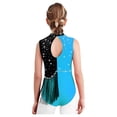 thumbnail image 5 of iixpin Girls Gymnastics Dance Leotard Athletic Bodysuit Tassel Figure Skating Stage Performance Jumpsuit Light Blue 6, 5 of 6