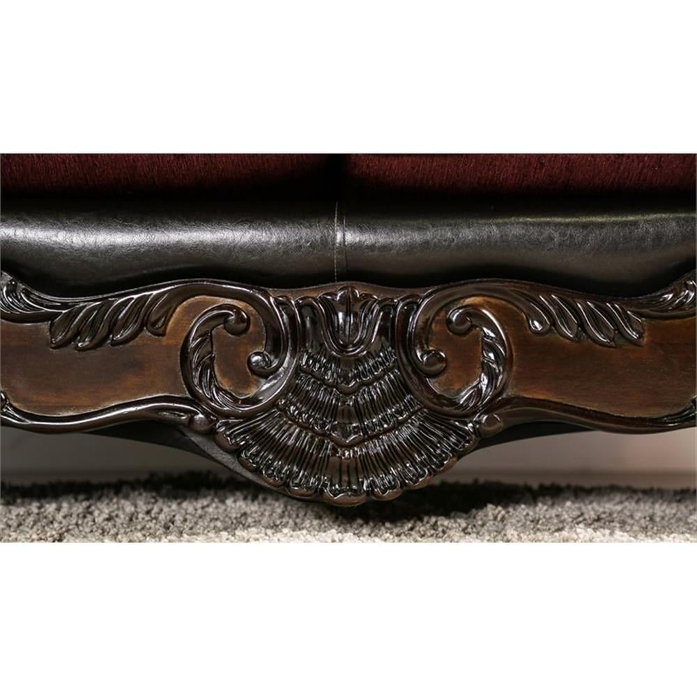 Bowery Hill Faux Leather Tufted Sofa in Burgundy and Dark Brown