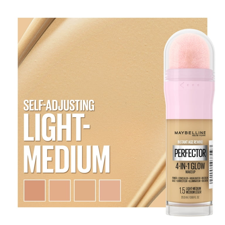 Maybelline Instant Age Rewind Instant Perfector Glow Makeup, Light Medium,  0.68 fl oz