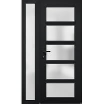 Front Exterior Prehung FiberGlass Door Frosted Glass / Manux 8002 Matte Black / Side Exterior Window / -W30 12" x H80"-Right-hand Inswing