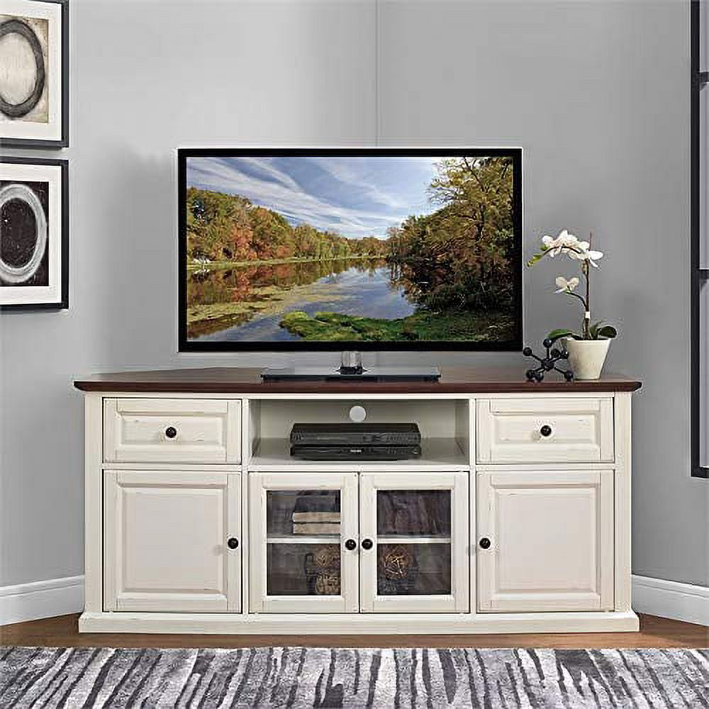 Crosley Furniture Shelby 60"Wood Corner TV Stand in White and Mahogany