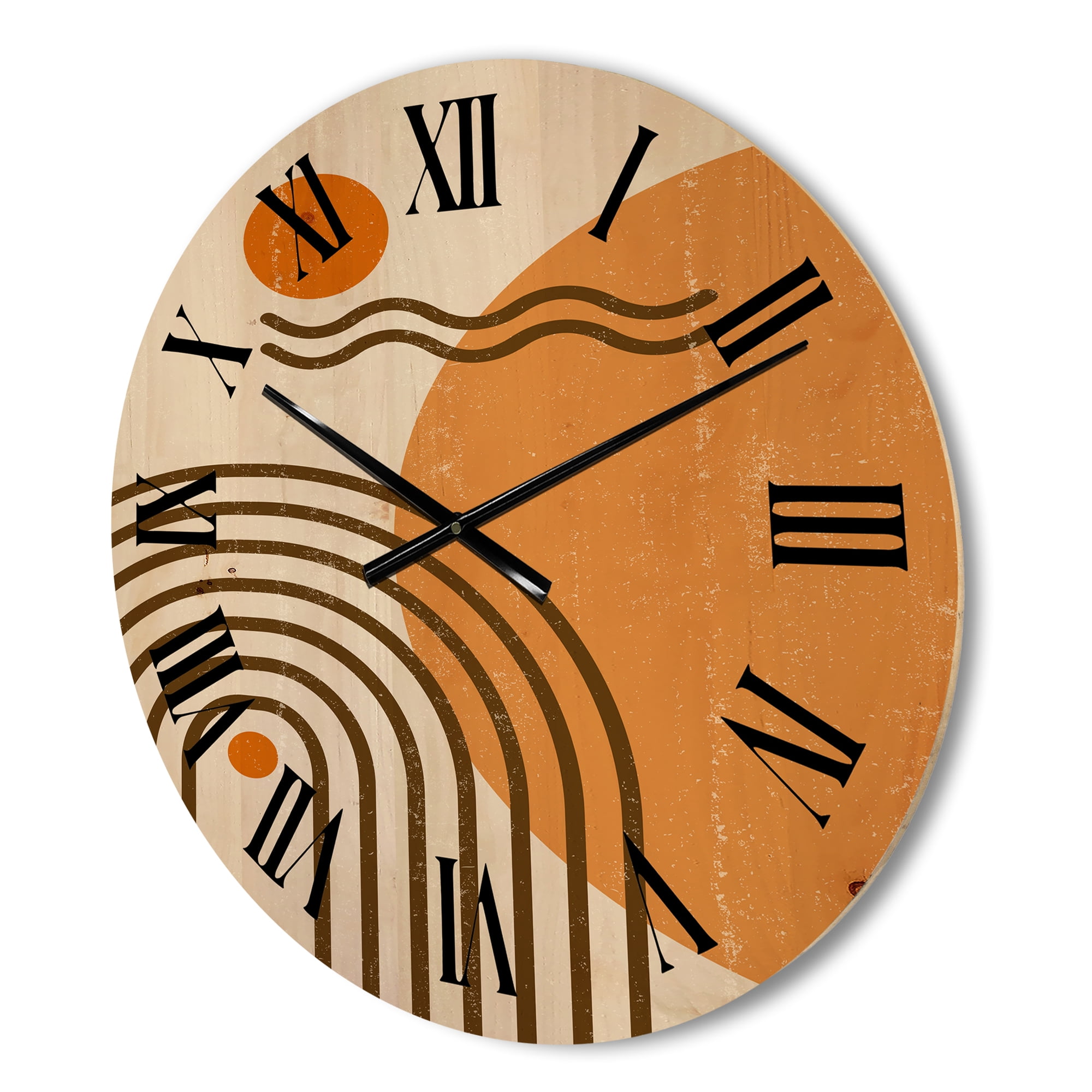 Designart 'Abstract Rainbow Moon and Sun In Earth Tones II' Modern Wood Wall Clock