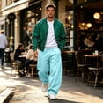 thumbnail image 3 of Men's Oversized Baggy Casual Sweatpants, Elastic Drawstring Waist Loose Wide Leg Trousers, Soft Comfort Knit Bottoms With Practical Side Pockets For Streetwear Daily Activities Sky Blue M, 3 of 8