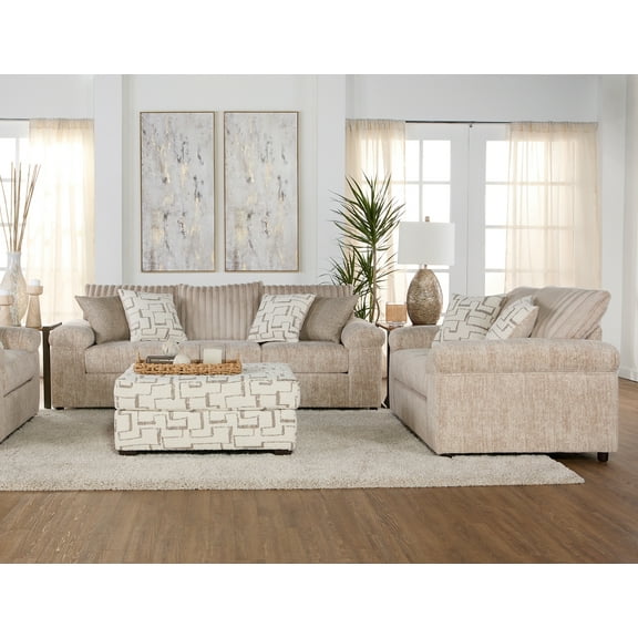 Roundhill Furniture Nason Wide Wale Corduroy Sofa, Loveseat, and Ottoman Set, Parchment