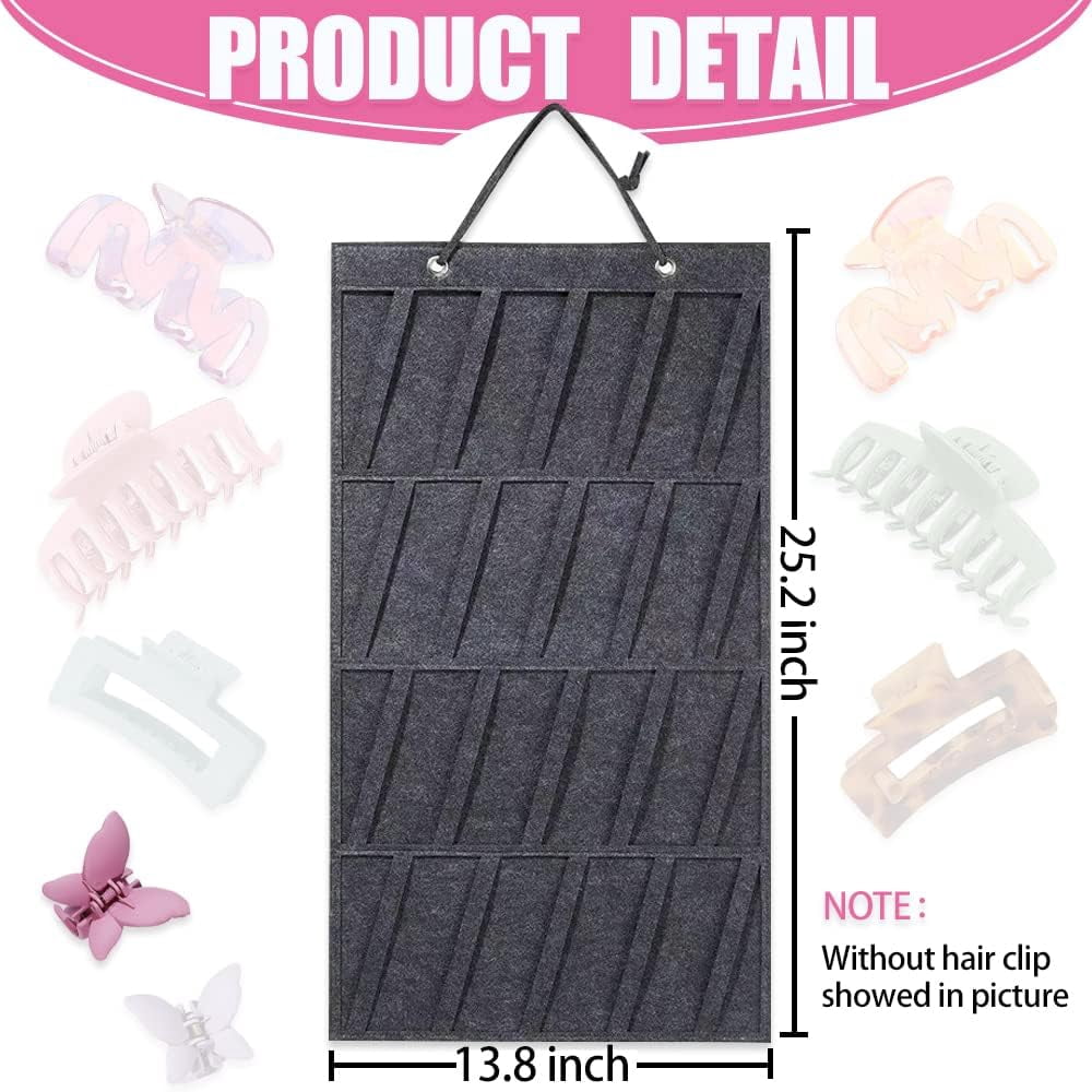 RGHJAR-Claw Clip Organizer,Large Hair Clip Organizer,Premium Felt Hanging Claws Clips Storage Hanger for Girls Women Hair Clip,Banana Clip,Bows(NO Accessories) Display Stand for Wall Door Closet (Dar